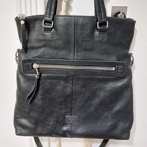 FOSSIL Explorer Black Leather Fold-Over Tote Shoulder Bag Handbag